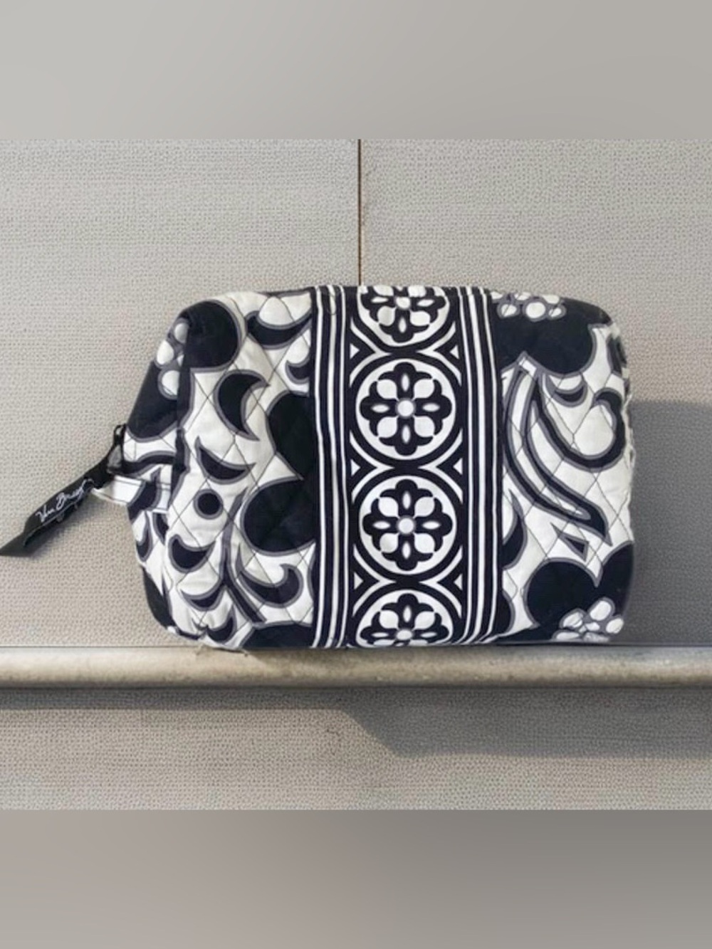 VEra Barely Large Black & White Patterned Cosmetic Pouch - Picture 1 of 6